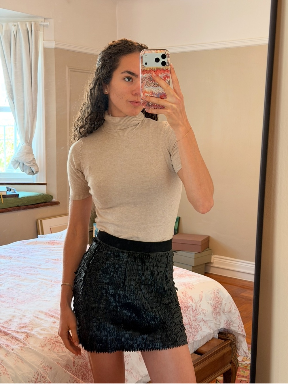Mango beige short sleeve turtle neck top